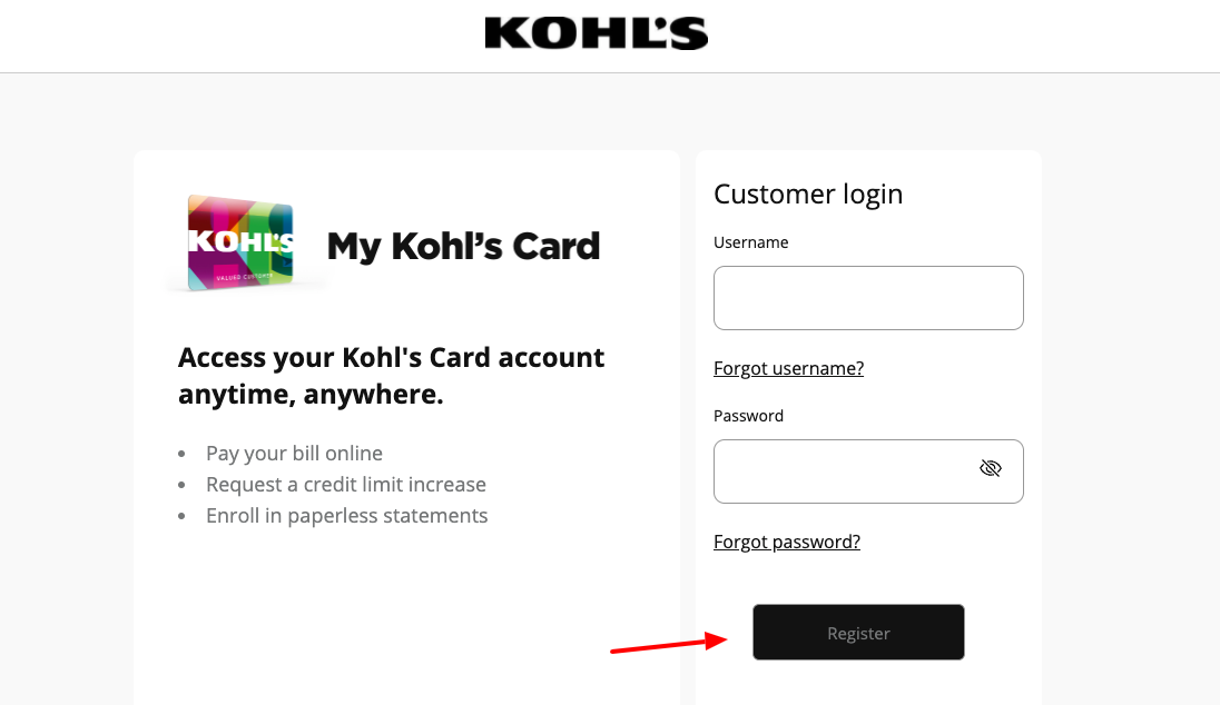 kohls credit card login