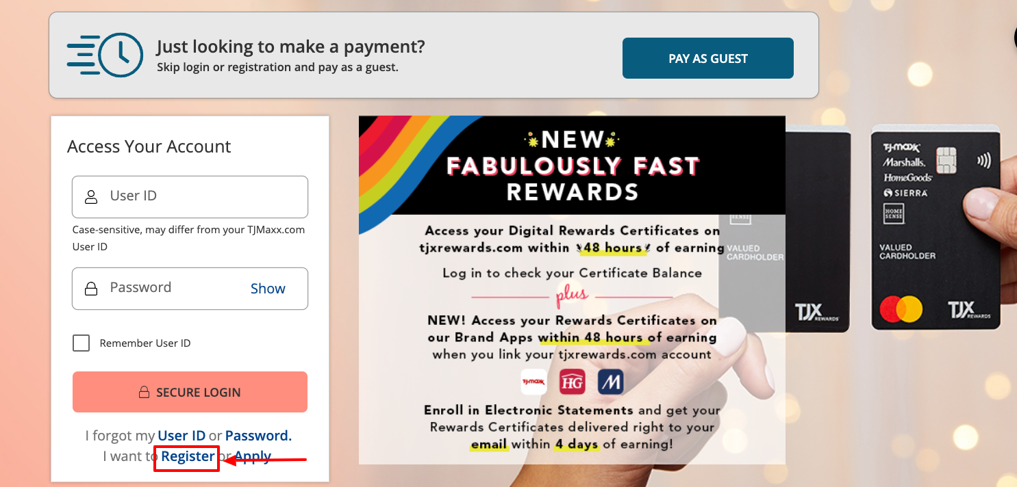 tjx rewards credit card register