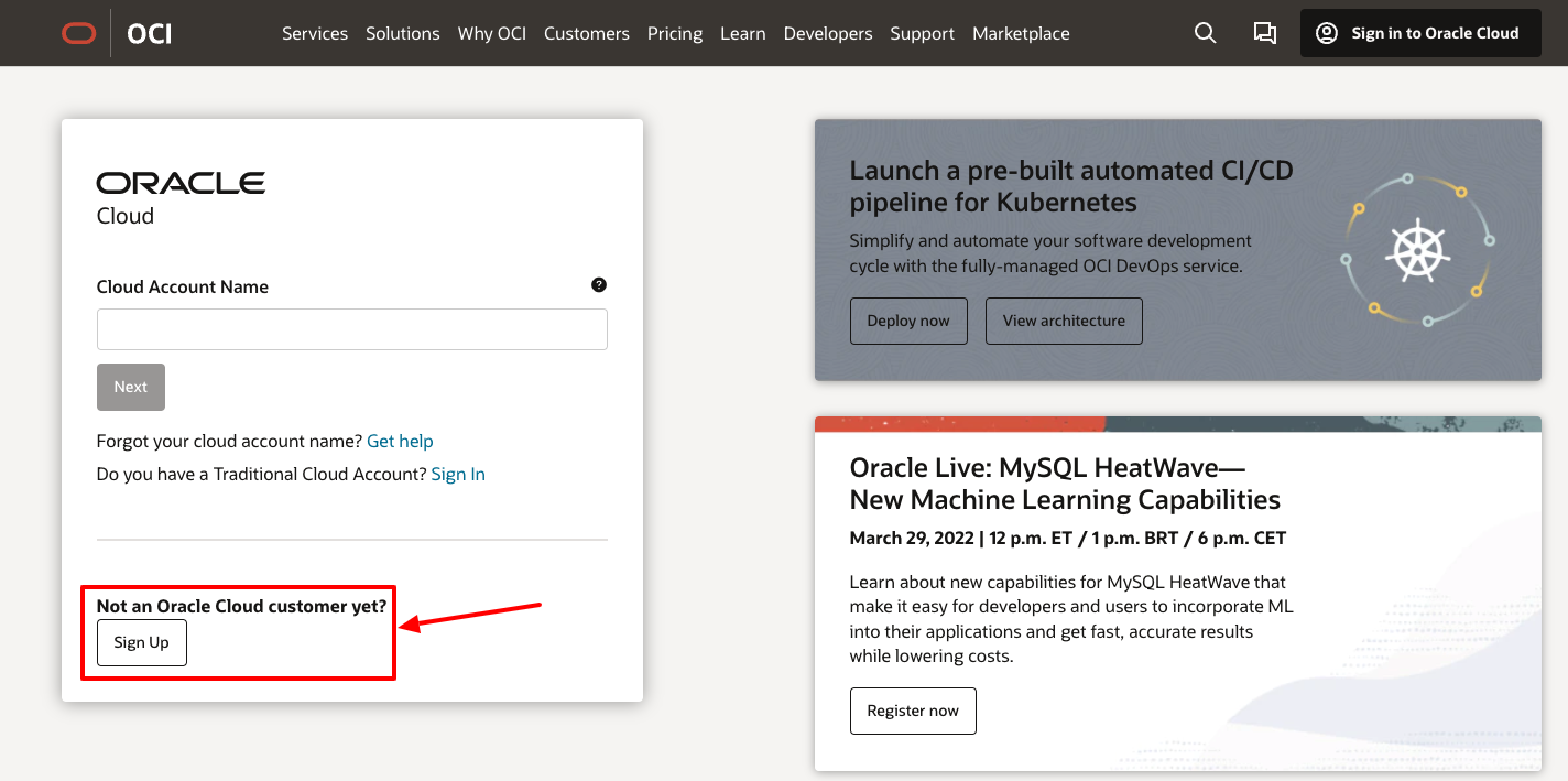 oracle cloud sign up