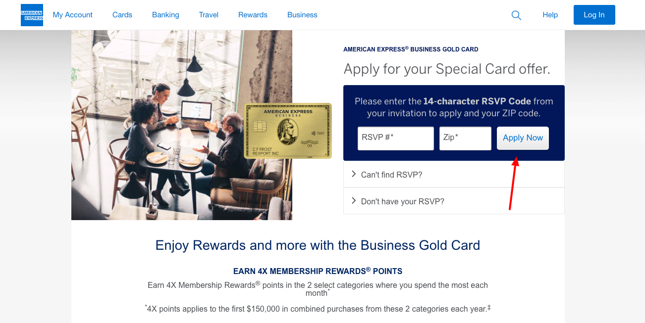 amex get business gold rsvp code apply