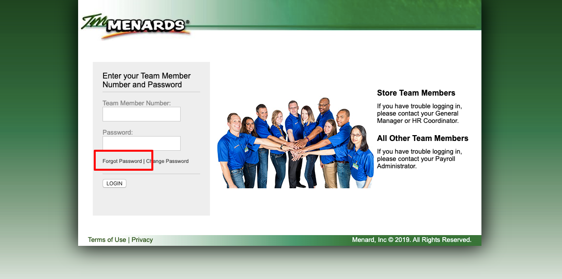 TM Menards Login password