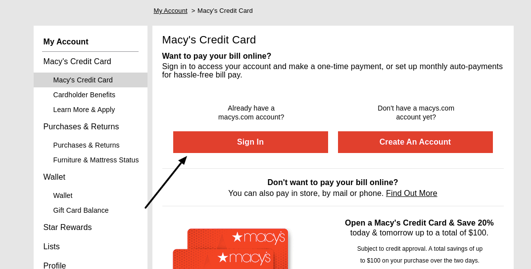 macy’s credit card login