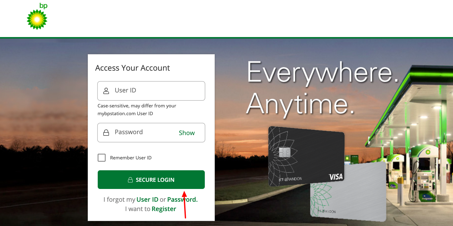 bp gas card login