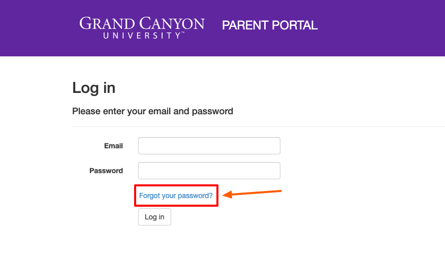 GCU parent forgot password