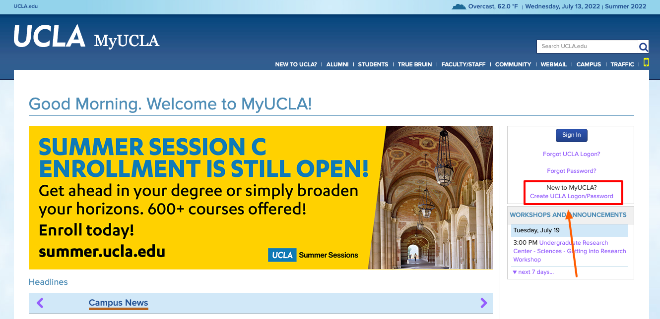 myucla create account page