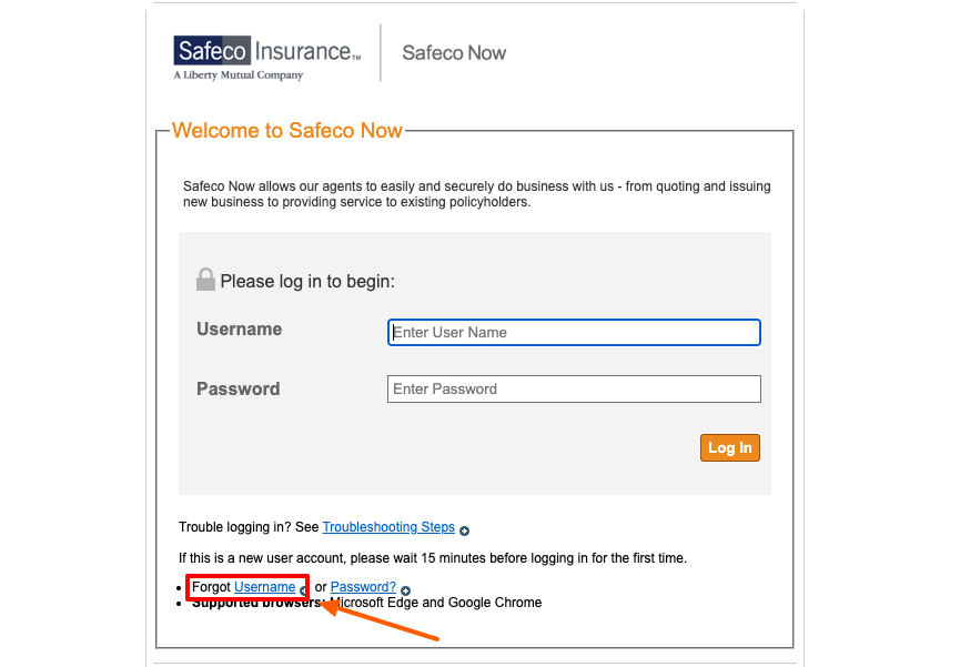 safeco agent forgot username