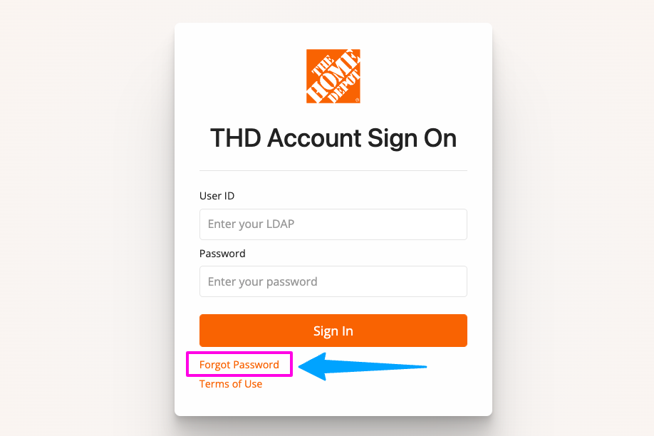 home depot employee forgot password page