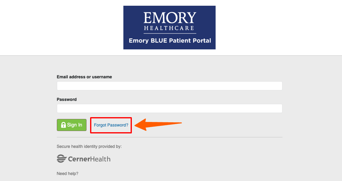 Emory Patient Portal forgot password