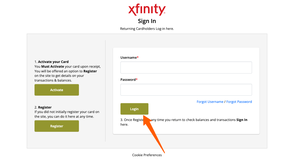 xfinity prepaid card login
