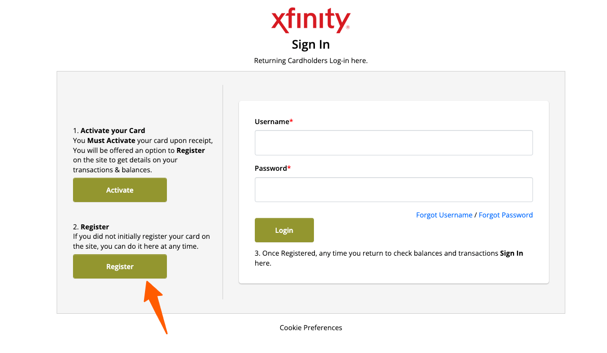 xfinity prepaid card register