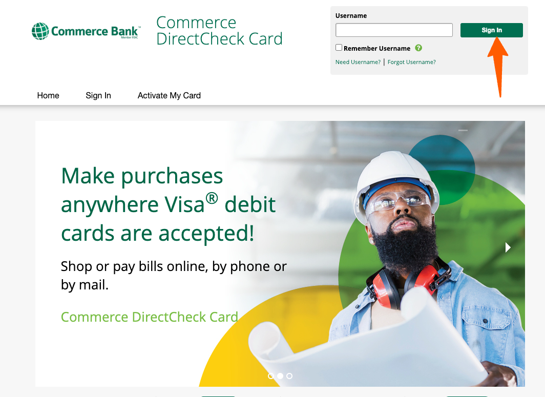 Commerce Direct Check Card Login