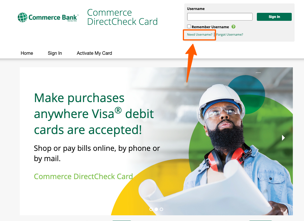 Register for Commerce Direct Check Card Login