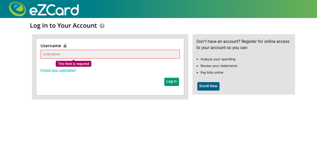 eZcardinfo Login tips