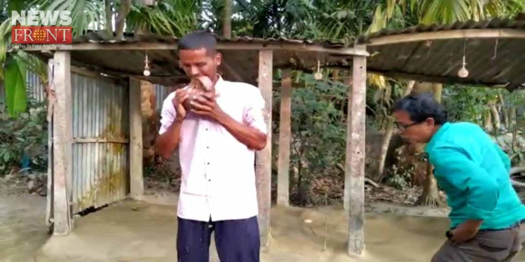 biswajit barman remove coconut cover by teeth | newsfront.co