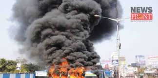 public bus burnt due road accident | newsfront.co