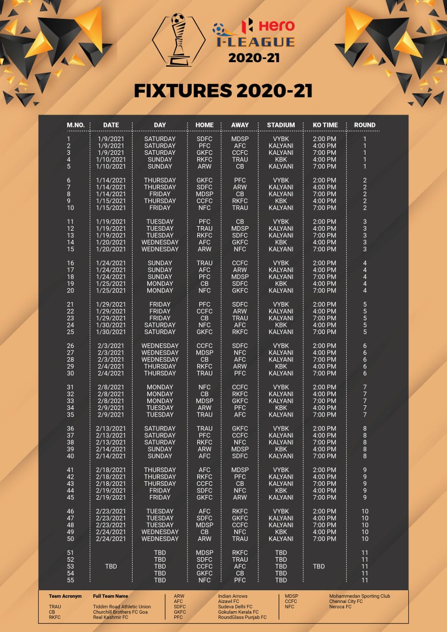 I League schedule | newsfront.co