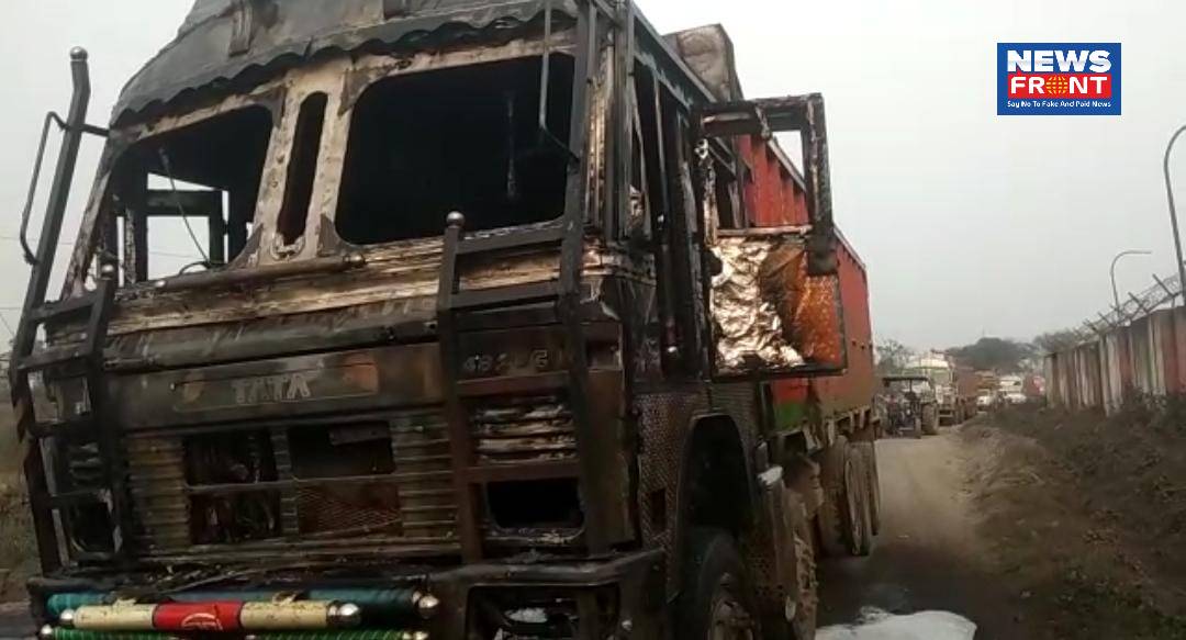 lorry catches fire