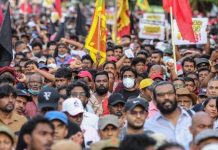 fire on srilanka protest march